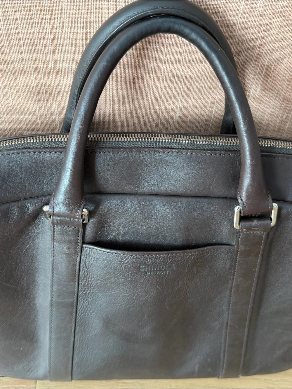 Shinola Dark Brown Leather Computer Briefcase with Detachable Strap